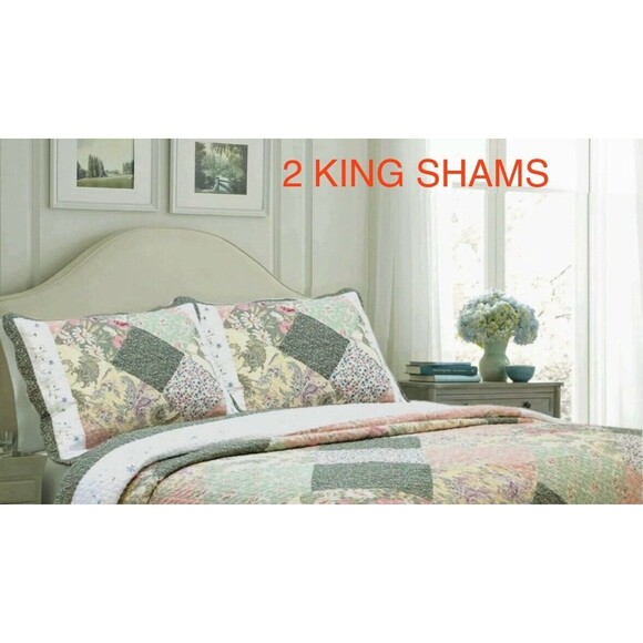 Cozy Line Home Fashions Floral Real Patchwork 2 King Sz Shams 100% Cotton 20X36 - Picture 10 of 10